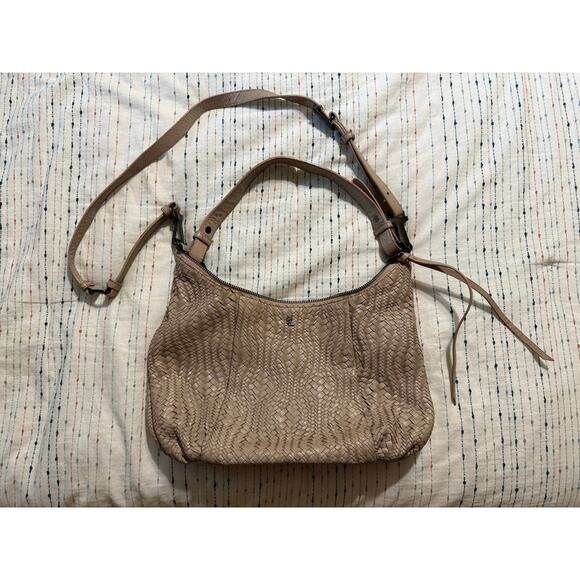 Elliott Luca Taupe Nude Woven Leather Hobo Medium Shoulder Bag Purse - Picture 1 of 8